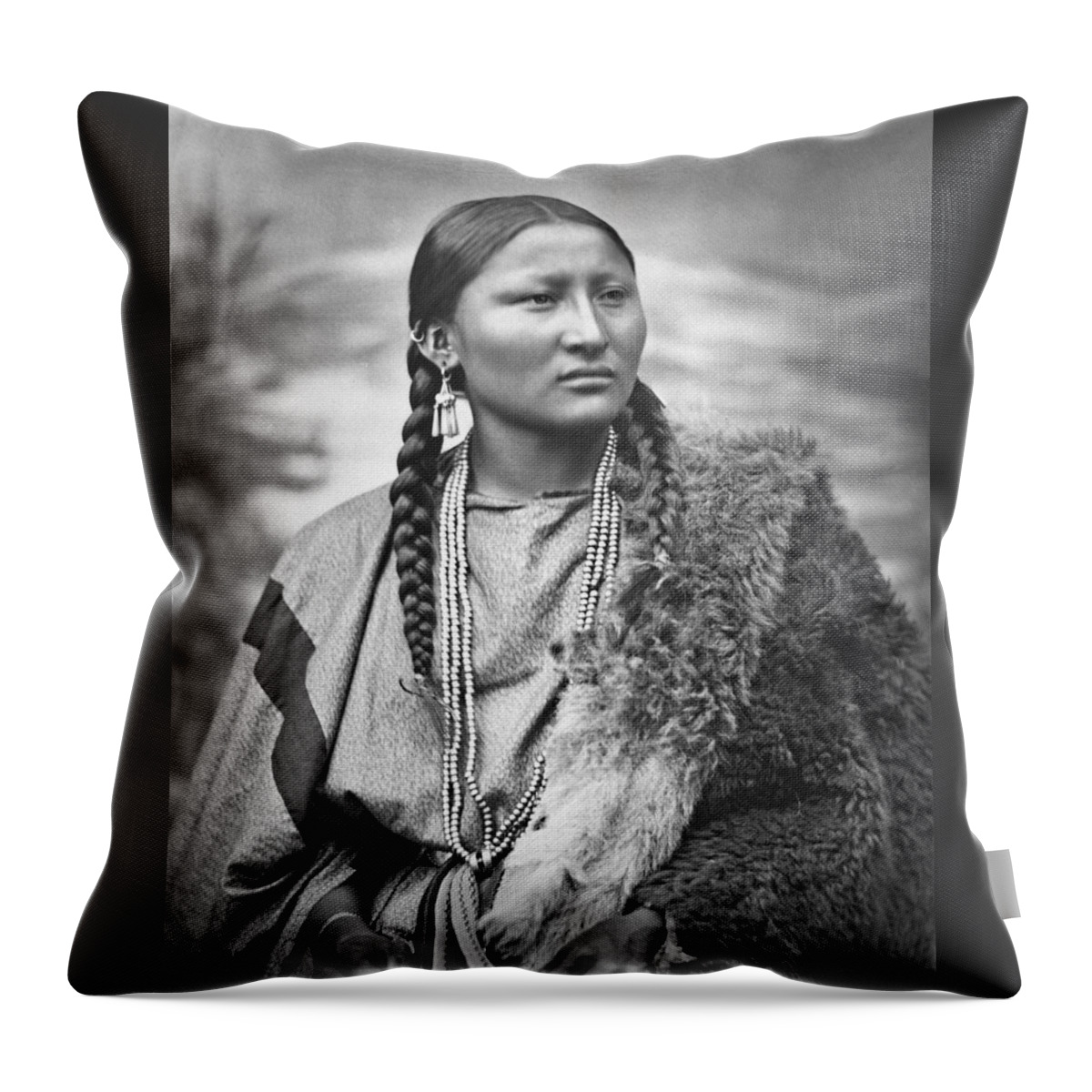 Native American Woman War Chief Pretty Nose Throw Pillow featuring the painting Native American woman war chief Pretty Nose by MotionAge Designs