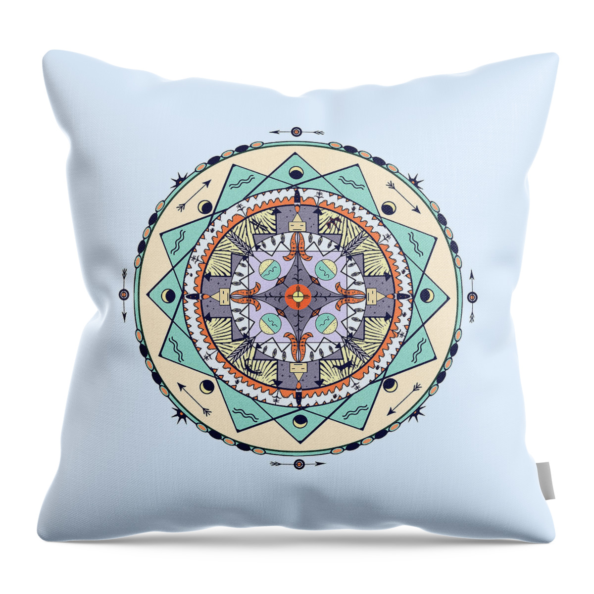 Pastel Throw Pillow featuring the digital art Native Symbols Mandala by Deborah Smith