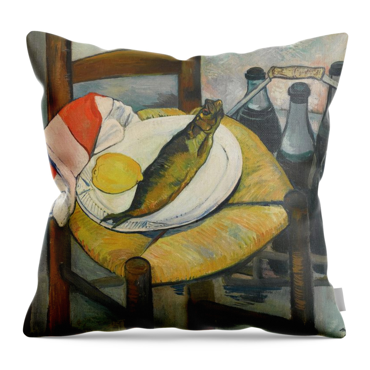 Suzanne Valadon 1865 - 1938 Nature Morte Au Hareng Throw Pillow featuring the painting Nature Morte Au Hareng by MotionAge Designs