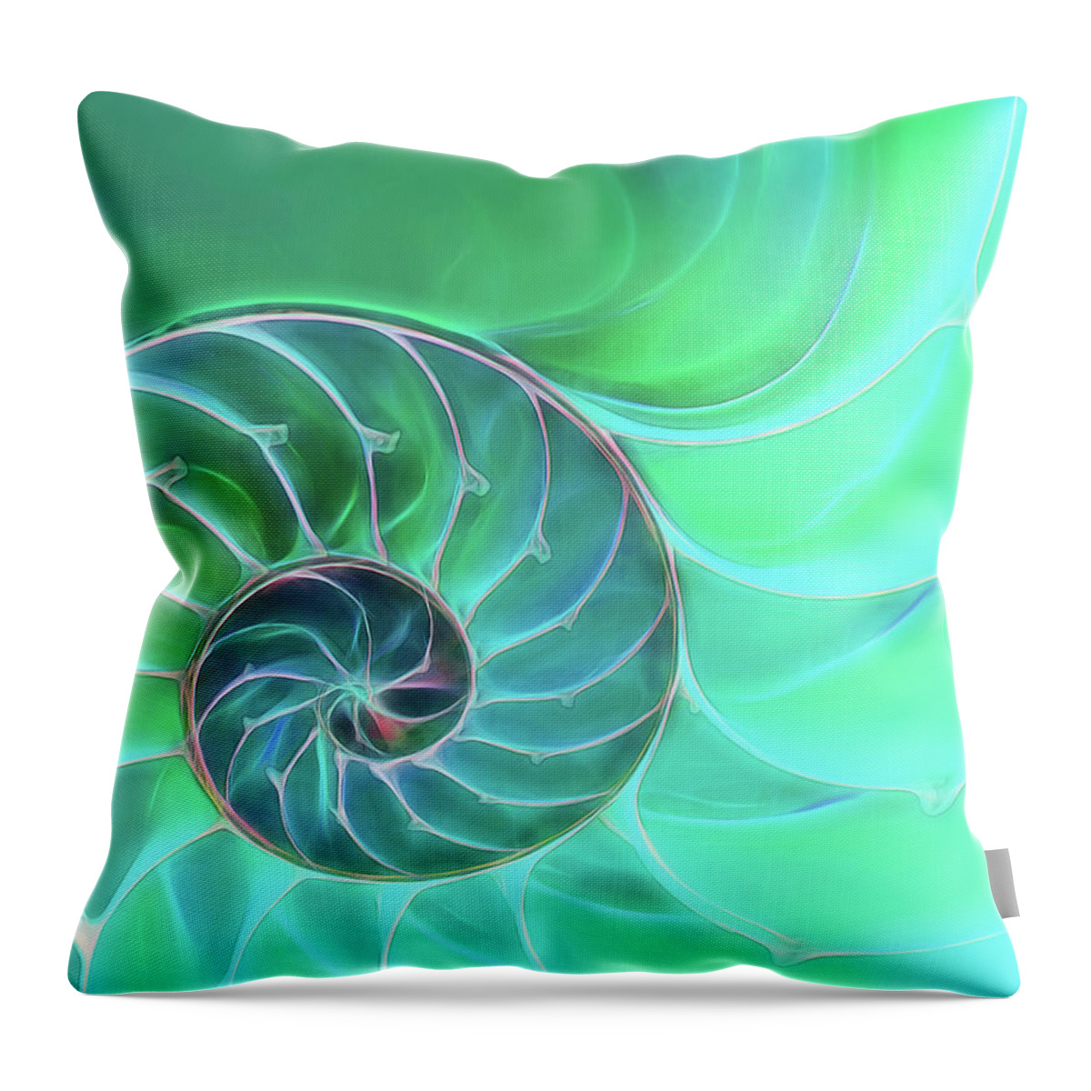 Nautilus Shell Throw Pillow featuring the photograph Nautilus Aqua Spiral by Gill Billington
