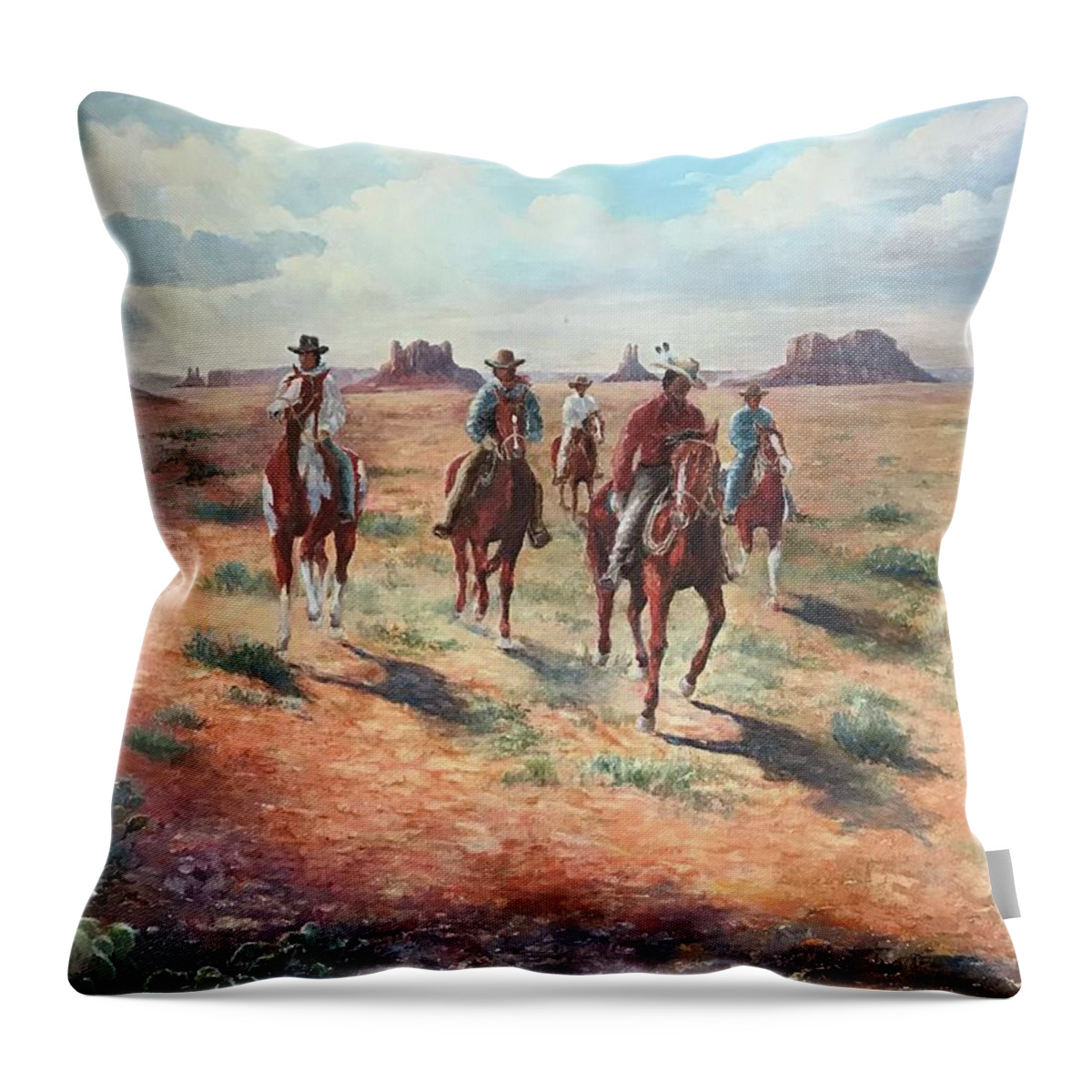 Cowboy Throw Pillow featuring the painting Navajo Riders by ML McCormick