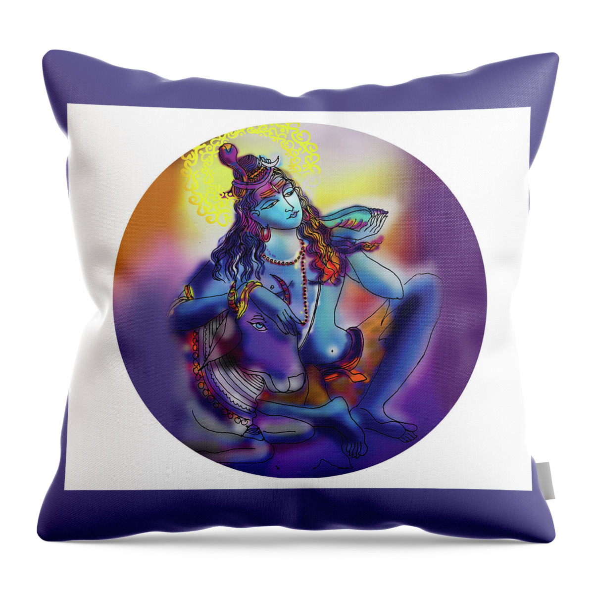 Shiva Throw Pillow featuring the painting Neelakanth Shiva by Guruji Aruneshvar Paris Art Curator Katrin Suter