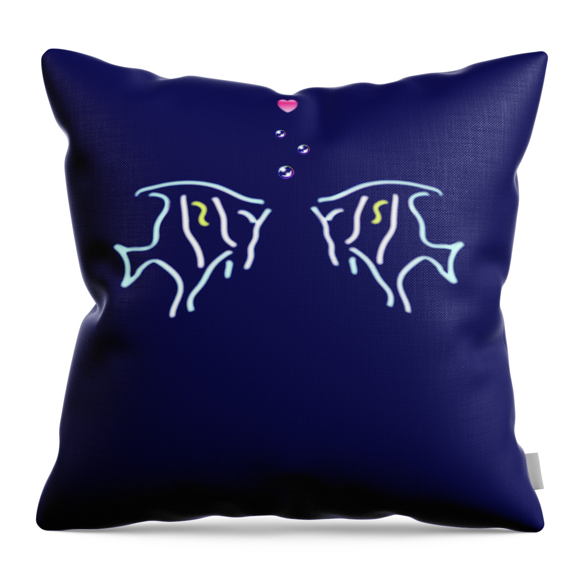 Fish Throw Pillow featuring the digital art Neon Fish Love by David Dehner