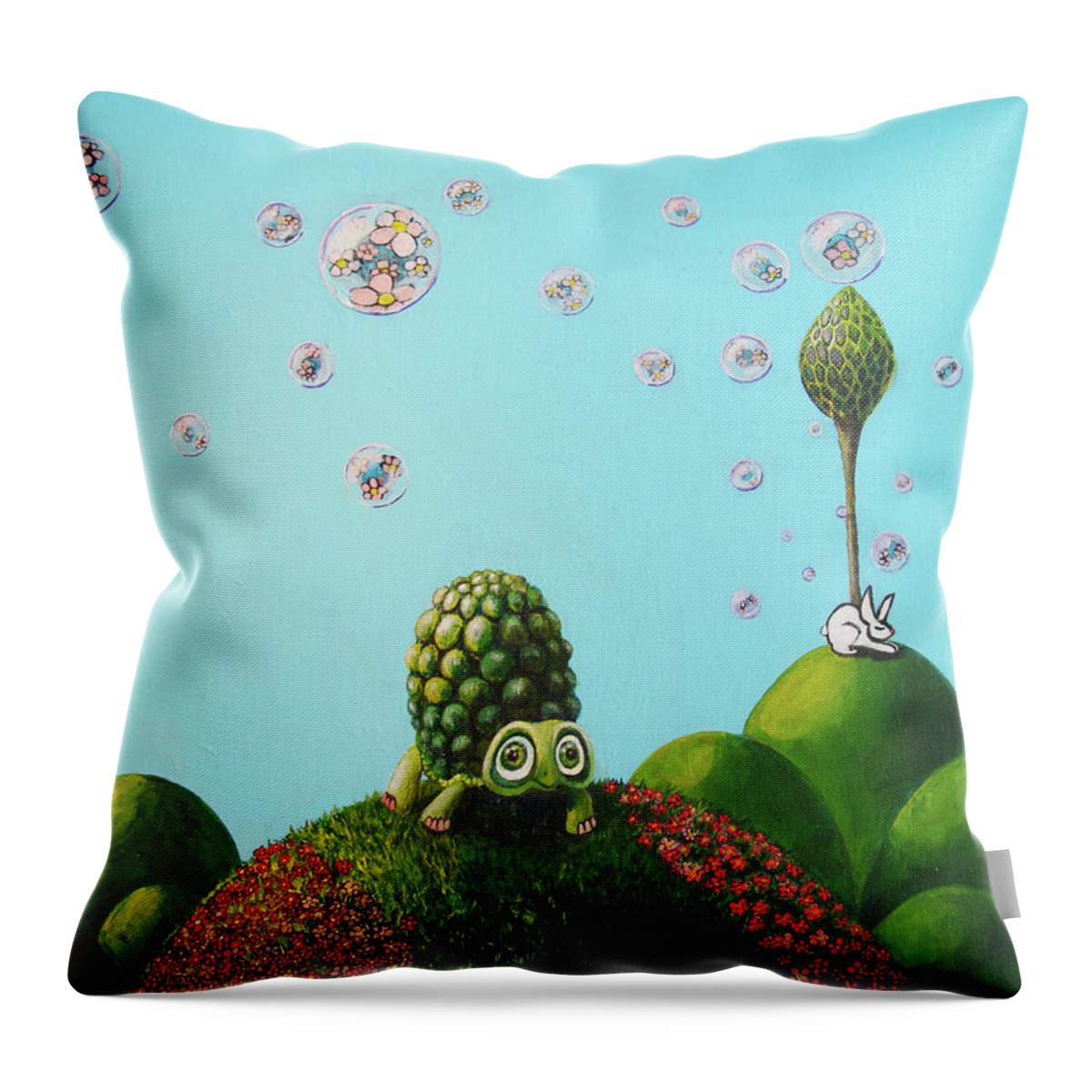Turtle Throw Pillow featuring the painting Never Give Up by Mindy Huntress
