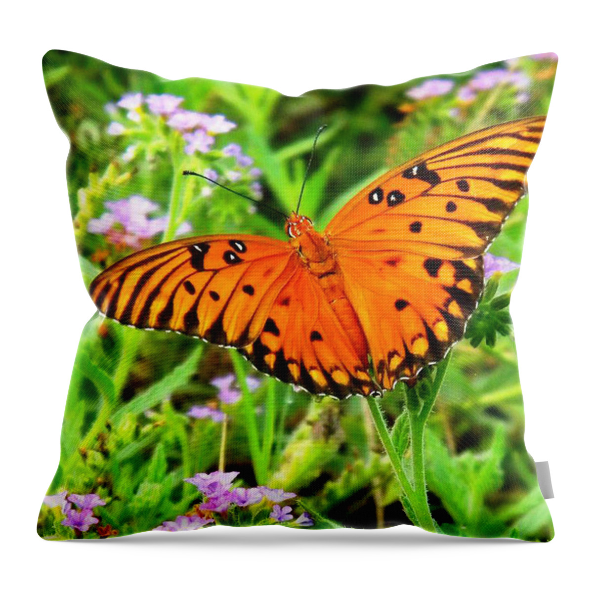 Nature Throw Pillow featuring the digital art Orange Butterly Windows From Heaven by Matthew Seufer