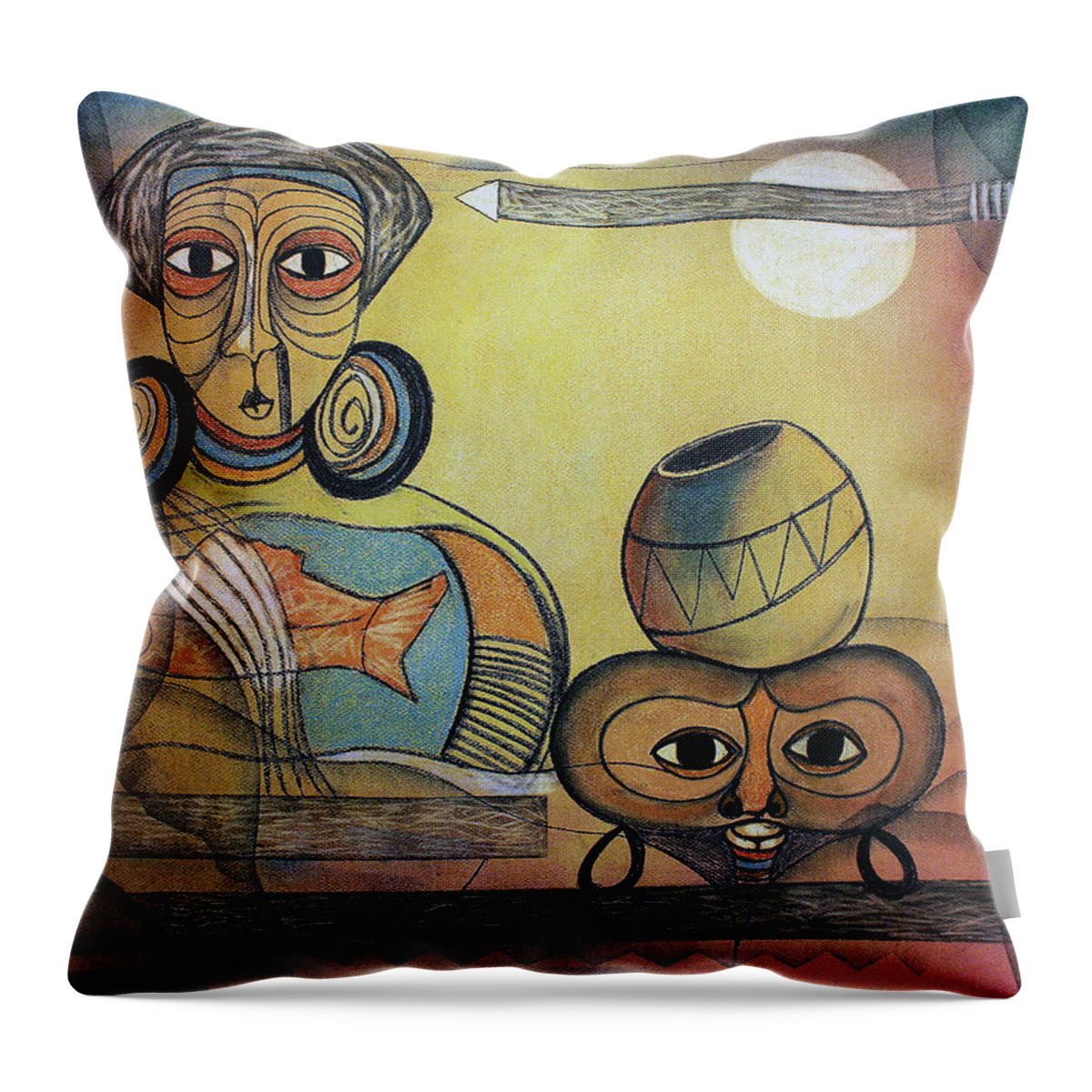 Abstract Throw Pillow featuring the painting New Dawn by Winston Saoli