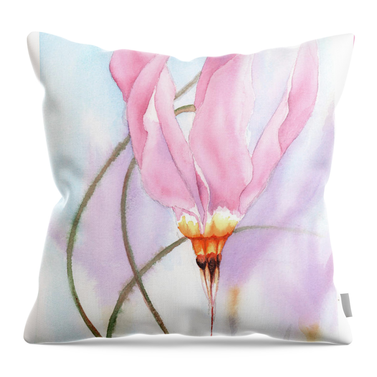 Dodecatheon Throw Pillow featuring the painting New Star by Hilda Wagner