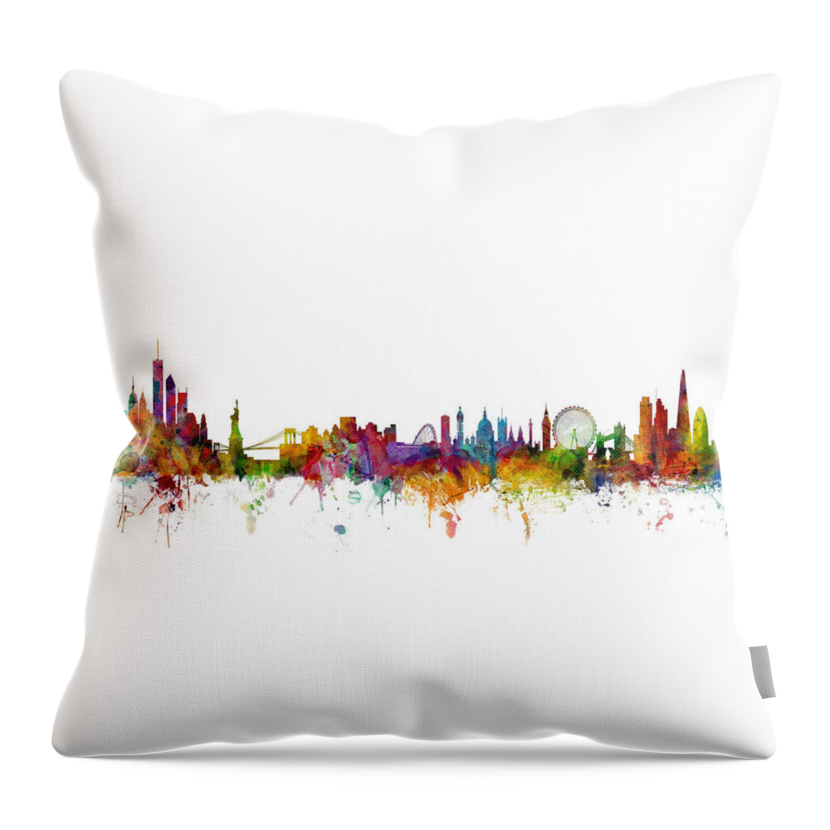 Cityscape Throw Pillow featuring the digital art New York and London Skyline Mashup by Michael Tompsett