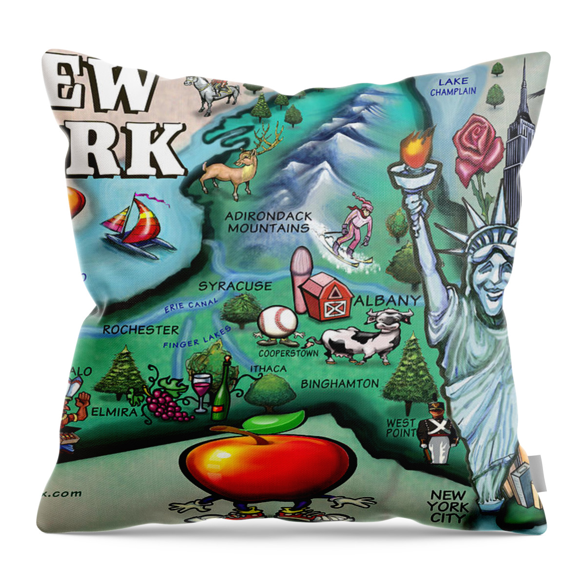 New York Throw Pillow featuring the digital art New York Cartoon Map by Kevin Middleton
