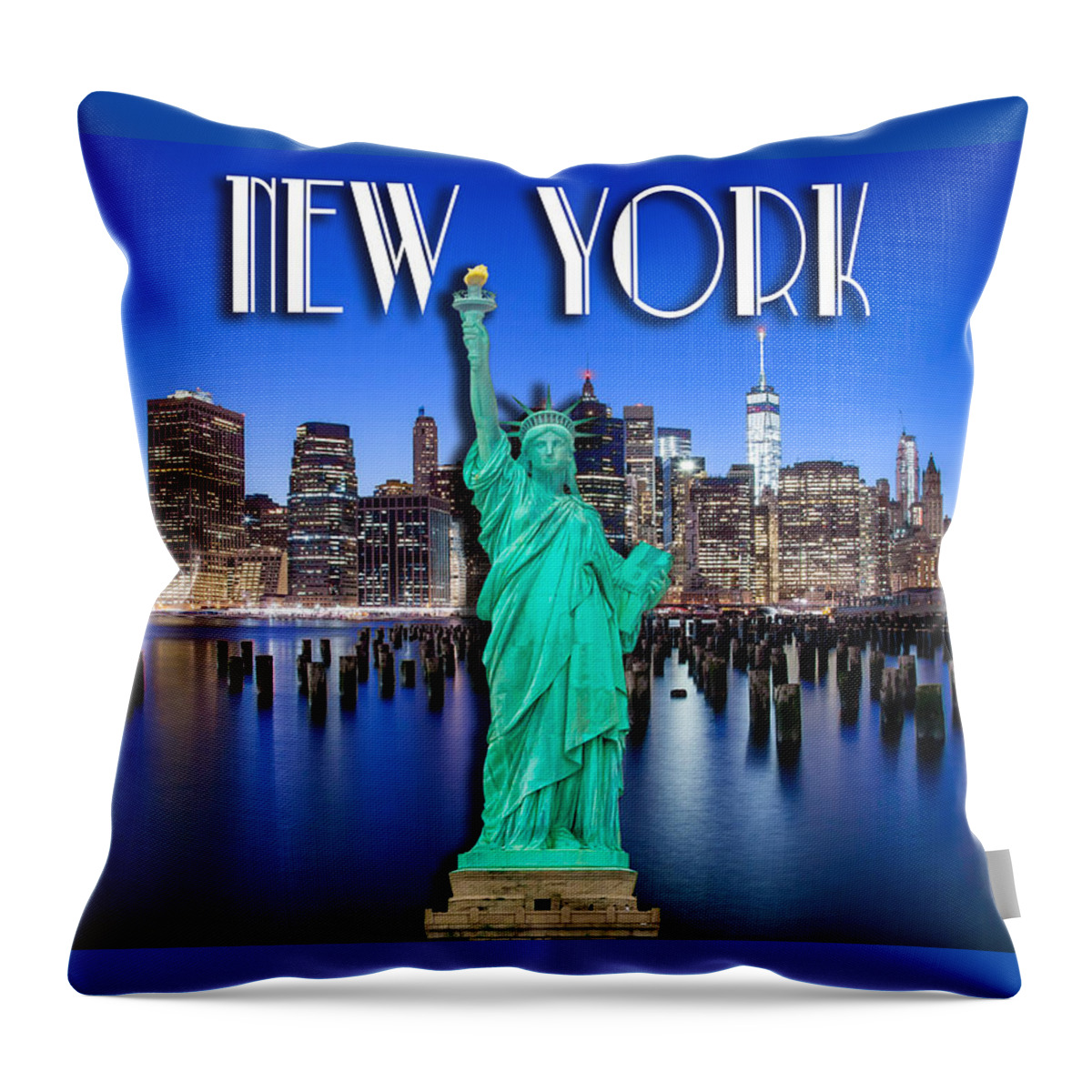 World Trade Center Throw Pillow featuring the photograph New York Classic Skyline with Statue Of Liberty by Az Jackson