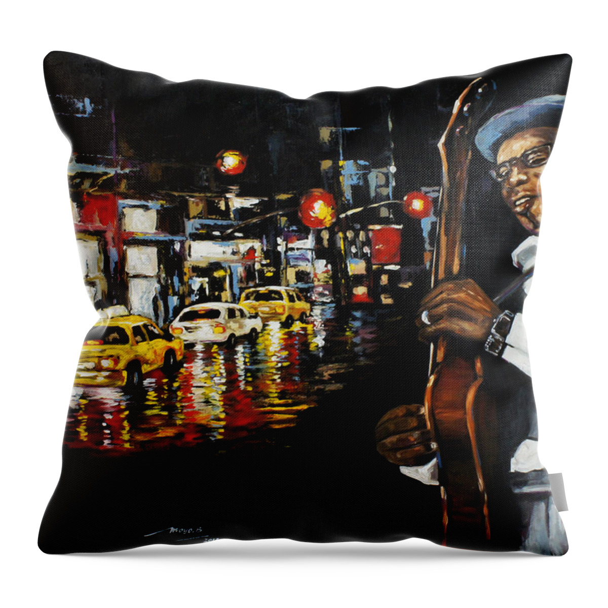 Bmo Throw Pillow featuring the painting New York Streets by Berthold Moyo