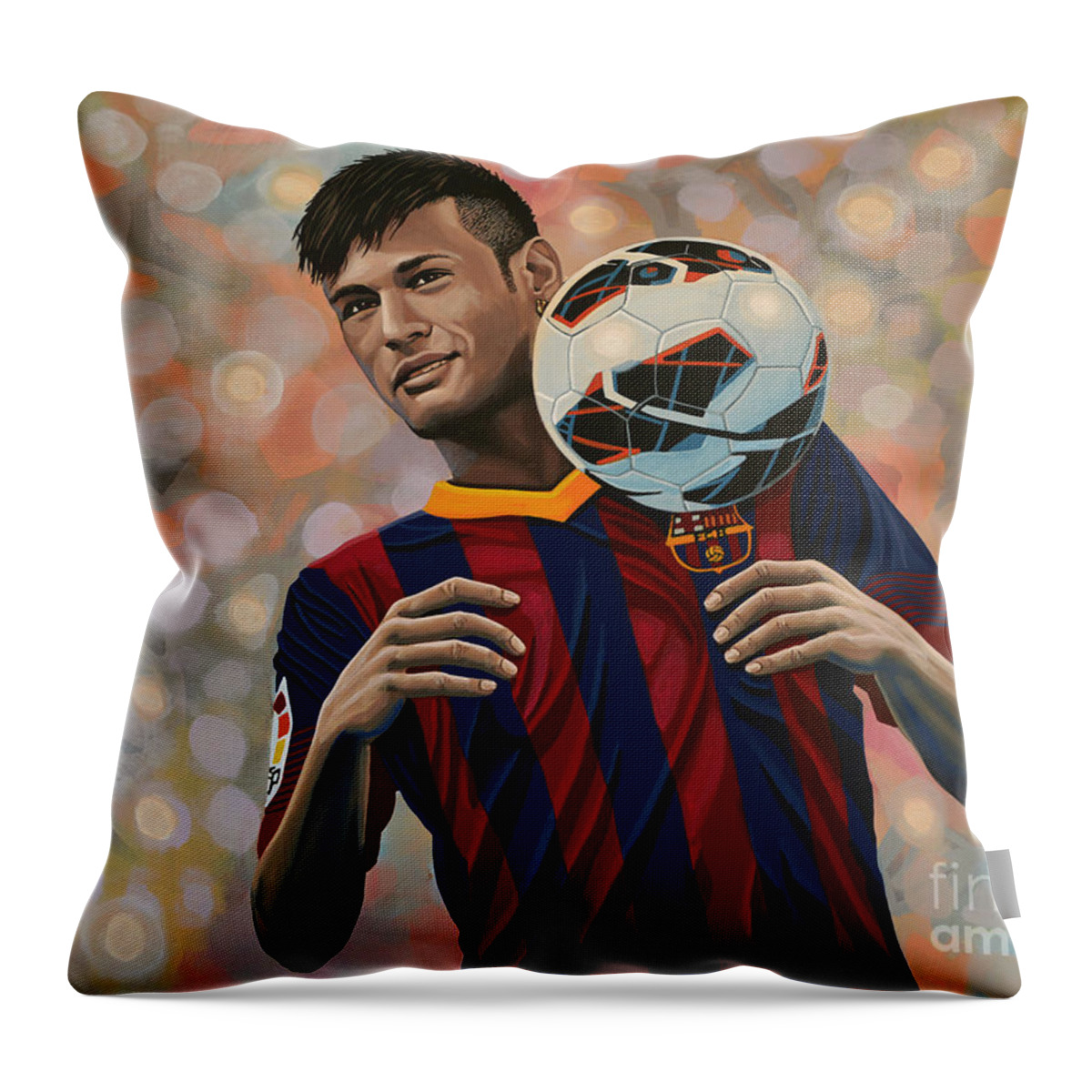 Neymar Throw Pillow featuring the painting Neymar by Paul Meijering