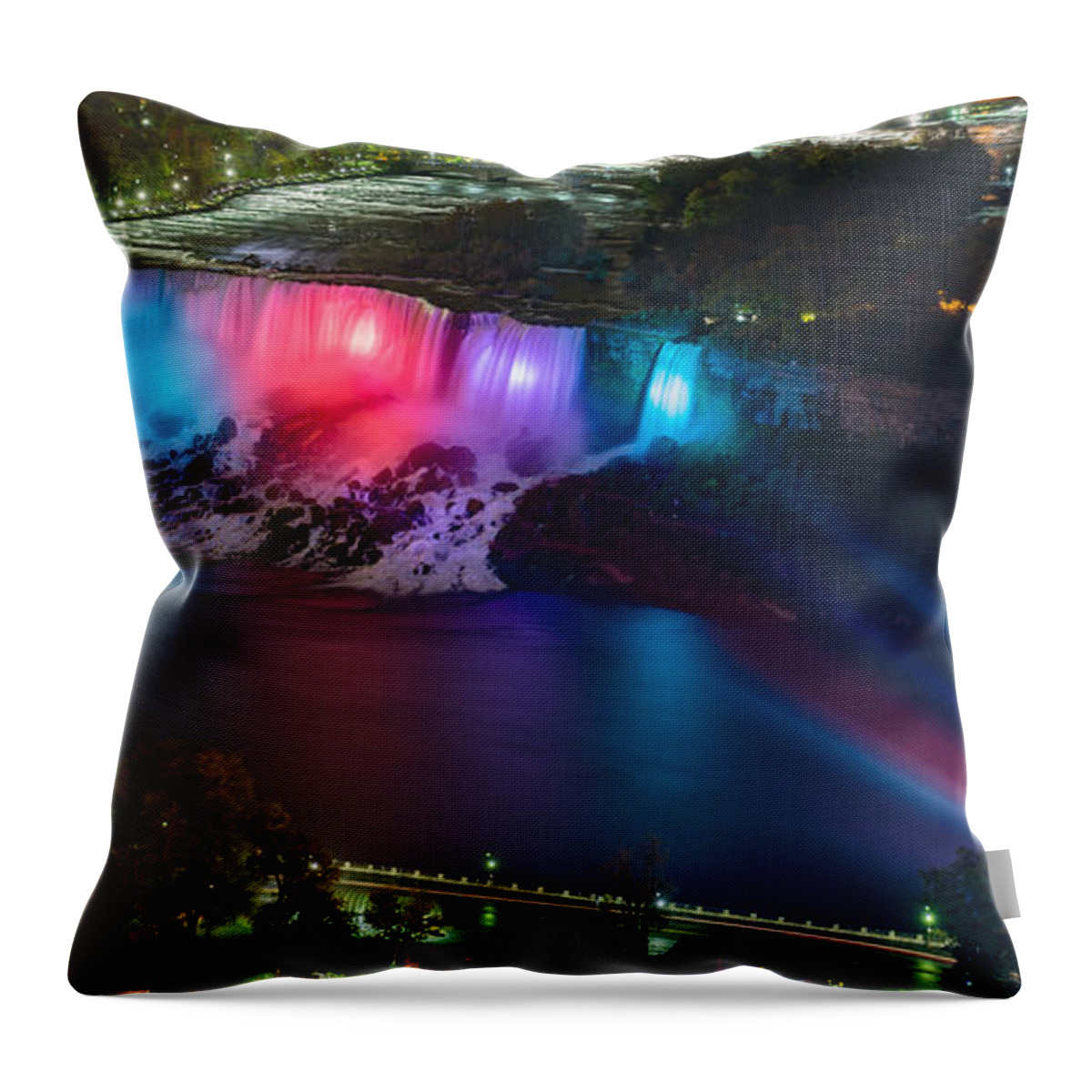 2:1 Throw Pillow featuring the photograph Niagara Falls at Night #2 by Mark Rogers