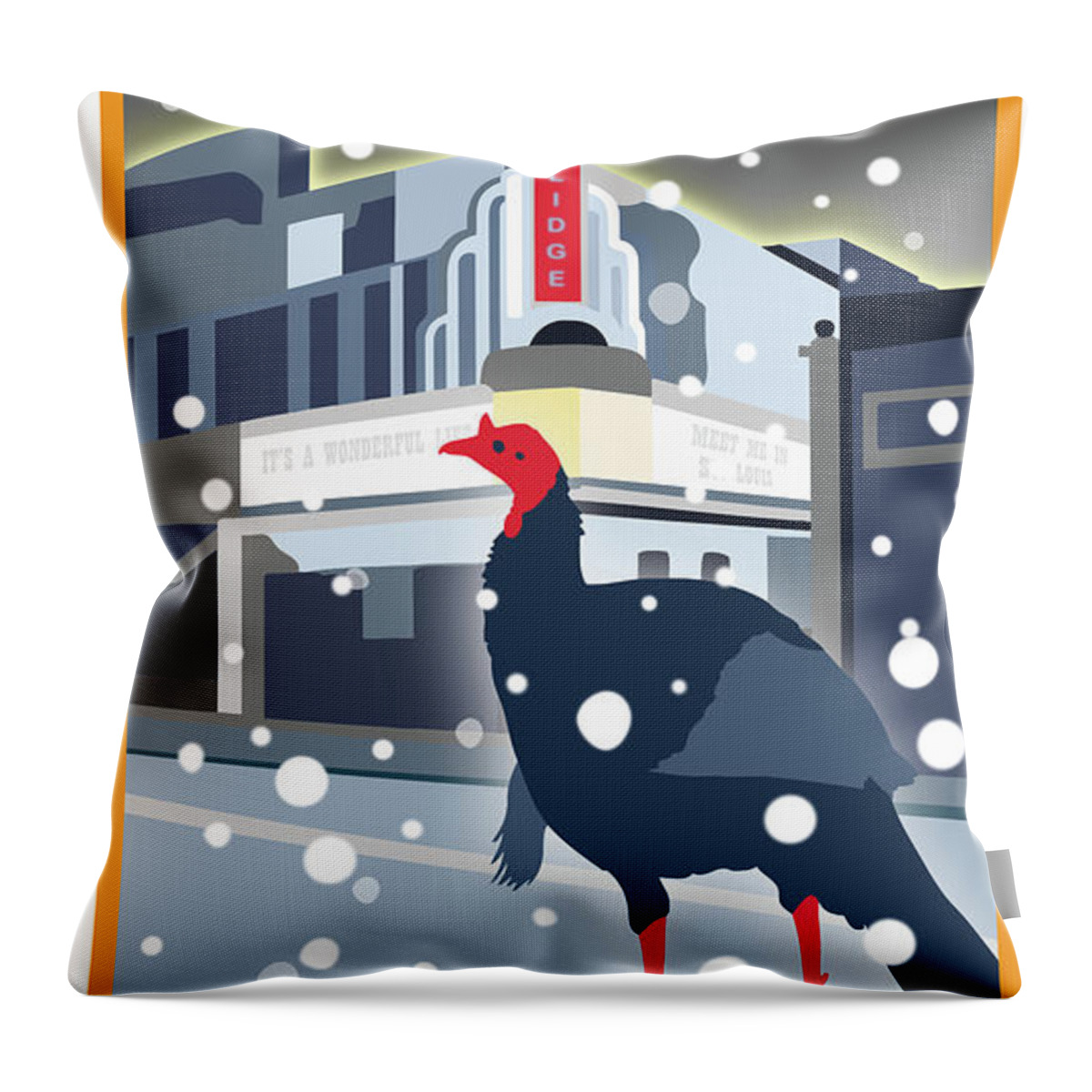 Brookline Turkeys Throw Pillow featuring the digital art Night at the Movies by Caroline Barnes