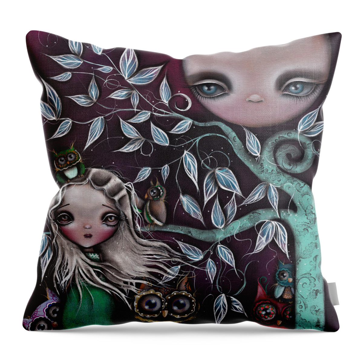 Moon Throw Pillow featuring the painting Night Creatures by Abril Andrade