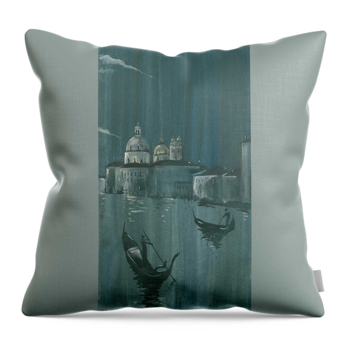 Painting Throw Pillow featuring the painting Night in Venice. Gondolas by Igor Sakurov