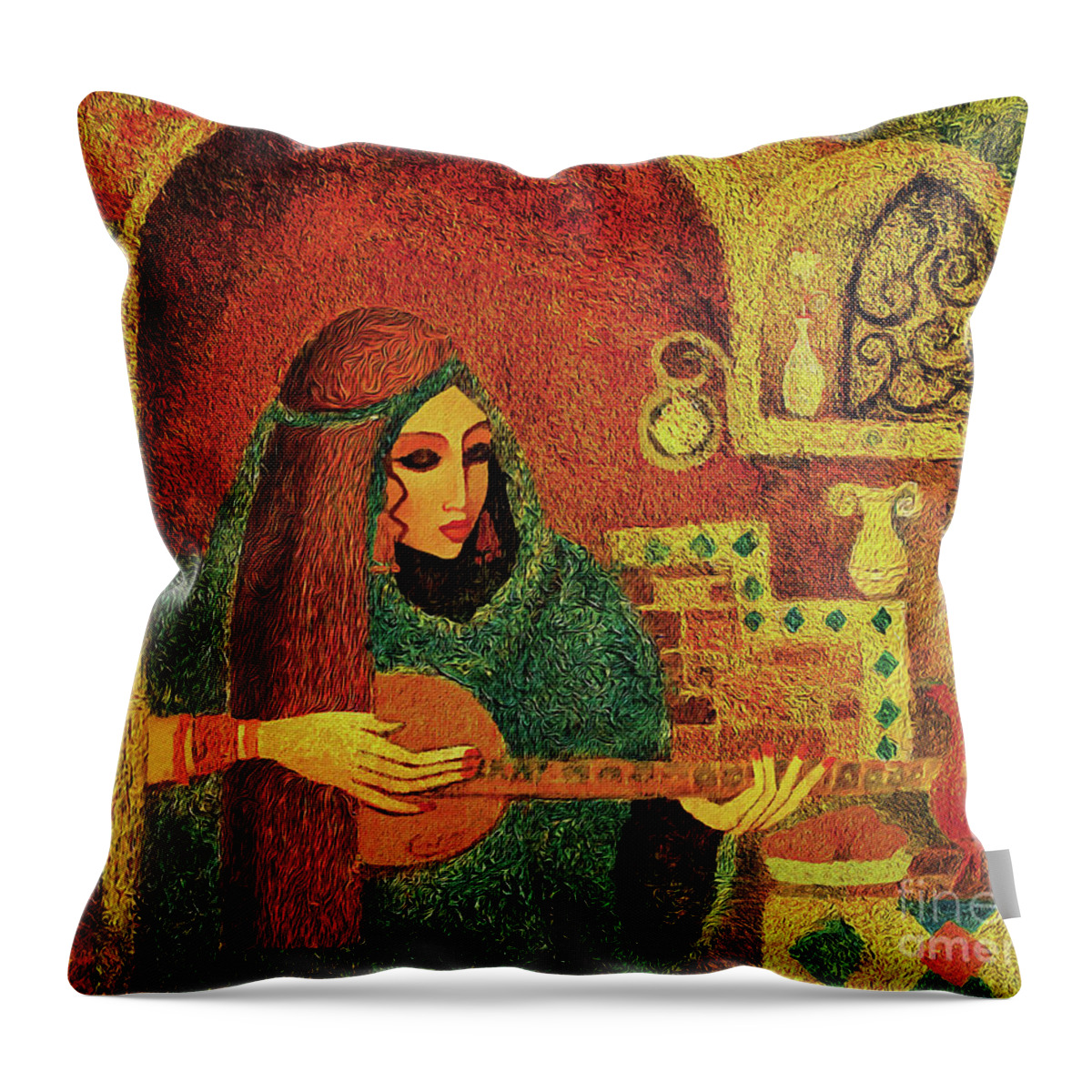 Music Woman Throw Pillow featuring the painting Night Music III by Eva Campbell