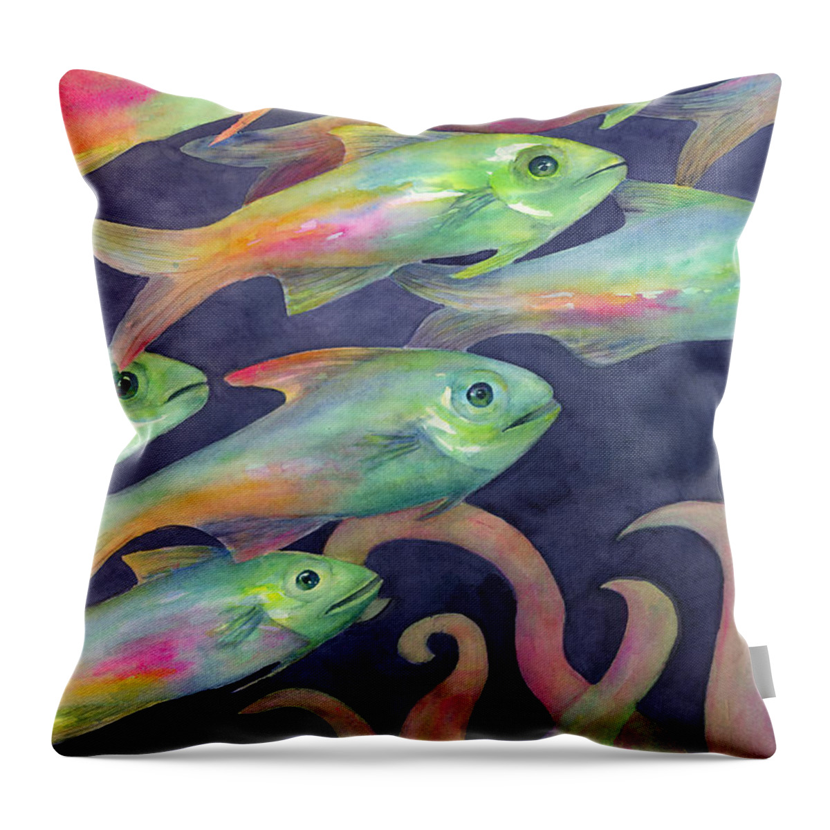 Fish Throw Pillow featuring the painting Night School by Amy Kirkpatrick