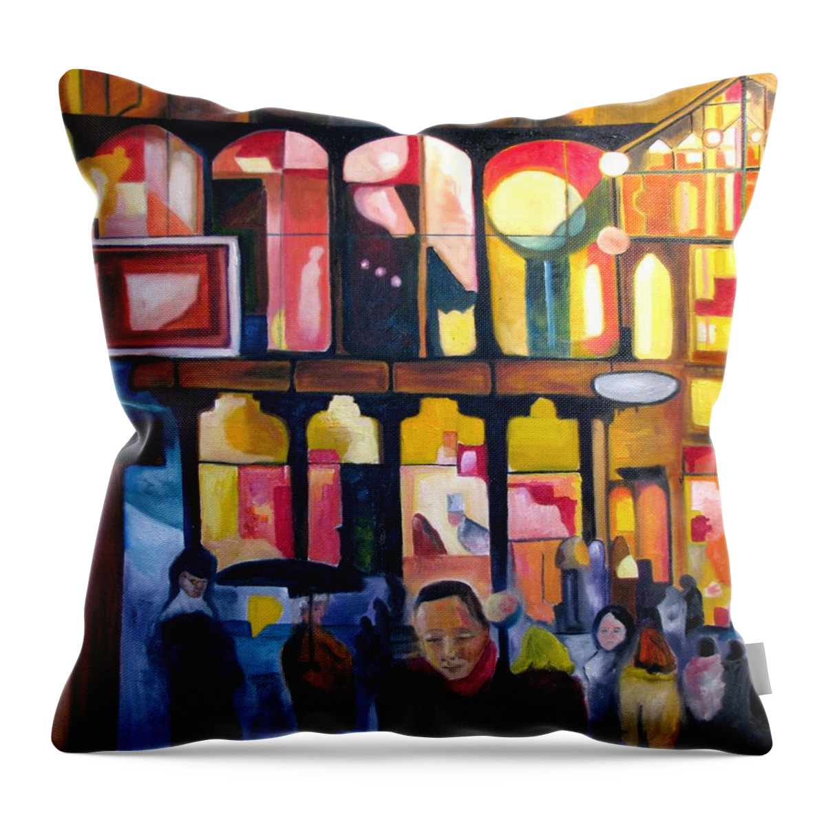 Night Scenes Throw Pillow featuring the painting Night Walk 2009 by Patricia Arroyo