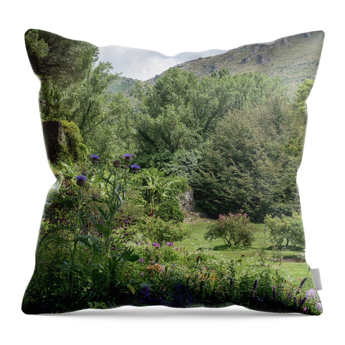 Ninfa Throw Pillow featuring the photograph Ninfa Garden, Rome Italy 3 by Perry Rodriguez