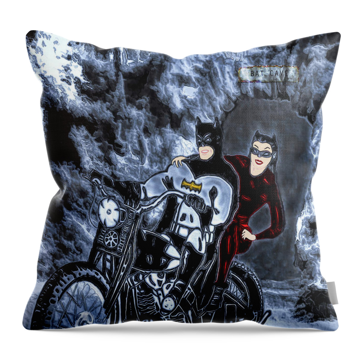 Batman Throw Pillow featuring the drawing No Catwoman, This Is Not A Date by Pennie McCracken