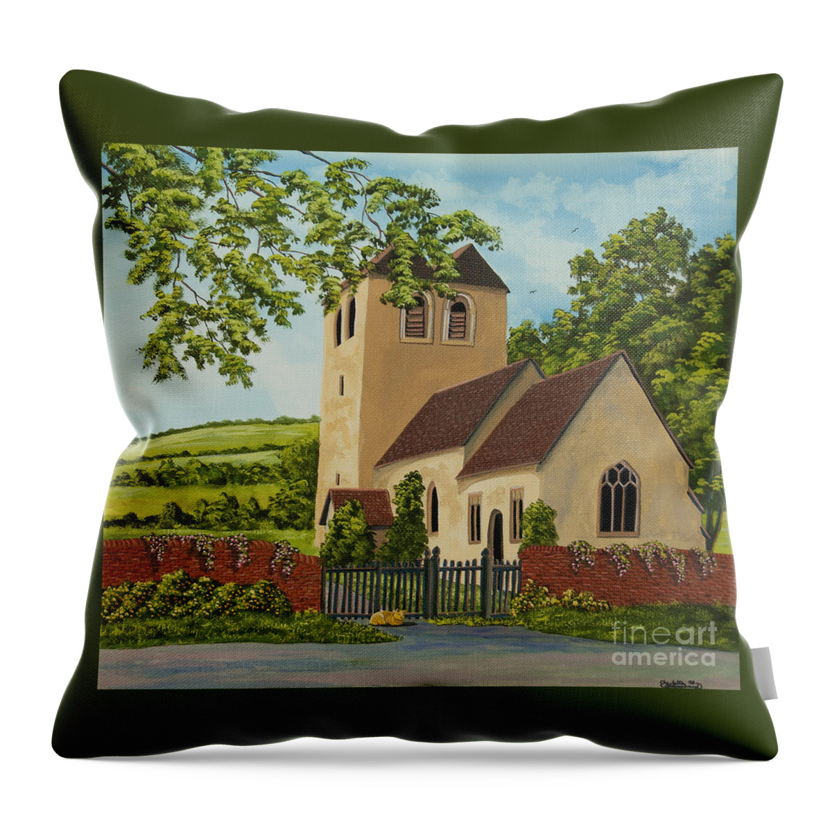 Church Throw Pillow featuring the painting Norman Church In Fingest by Charlotte Blanchard