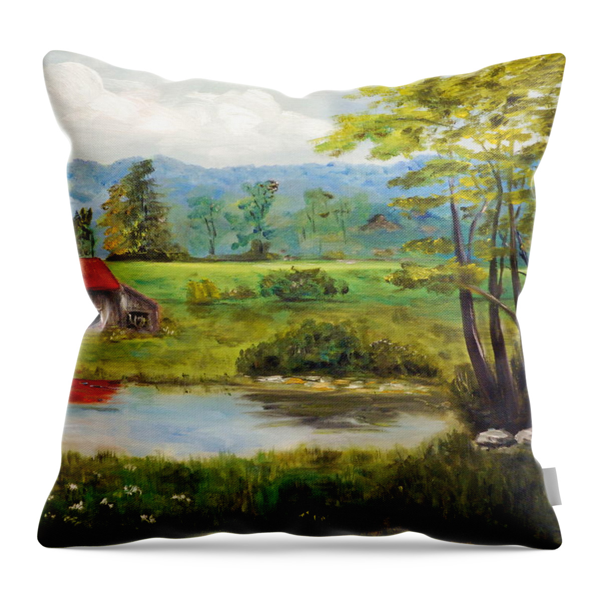 North Carolina Farm Throw Pillow featuring the painting North Carolina Farm by Phil Burton