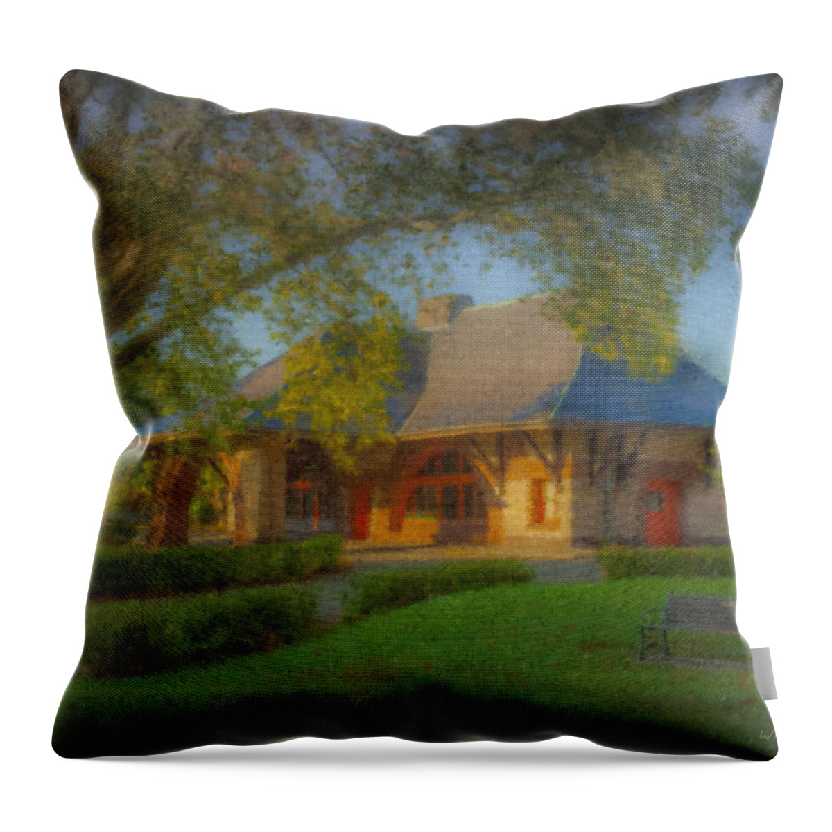 North Easton Throw Pillow featuring the painting North Easton Train Station by Bill McEntee