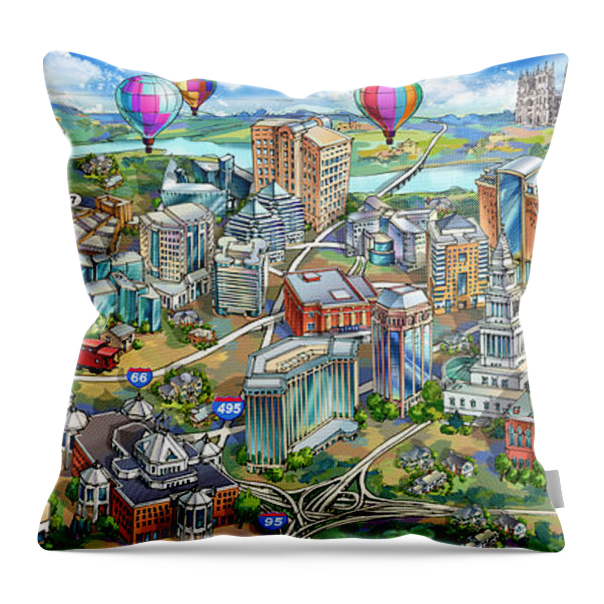 Northern Virginia Throw Pillow featuring the painting Northern Virginia Map Illustration by Maria Rabinky
