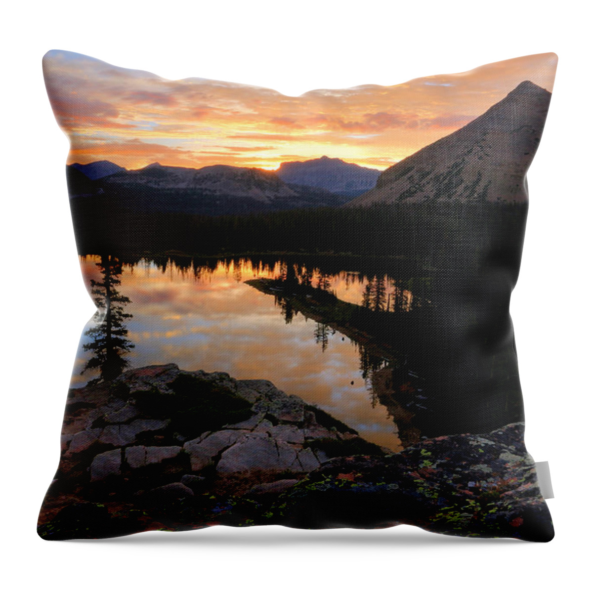 Utah Throw Pillow featuring the photograph Notch Lake Sunrise Reflection by Brett Pelletier