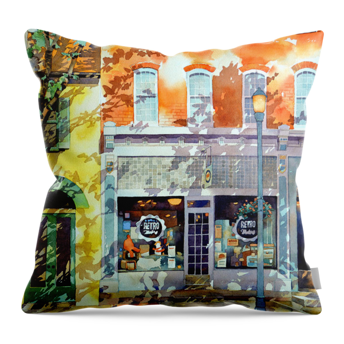 Watercolor Throw Pillow featuring the painting Novelties by Mick Williams