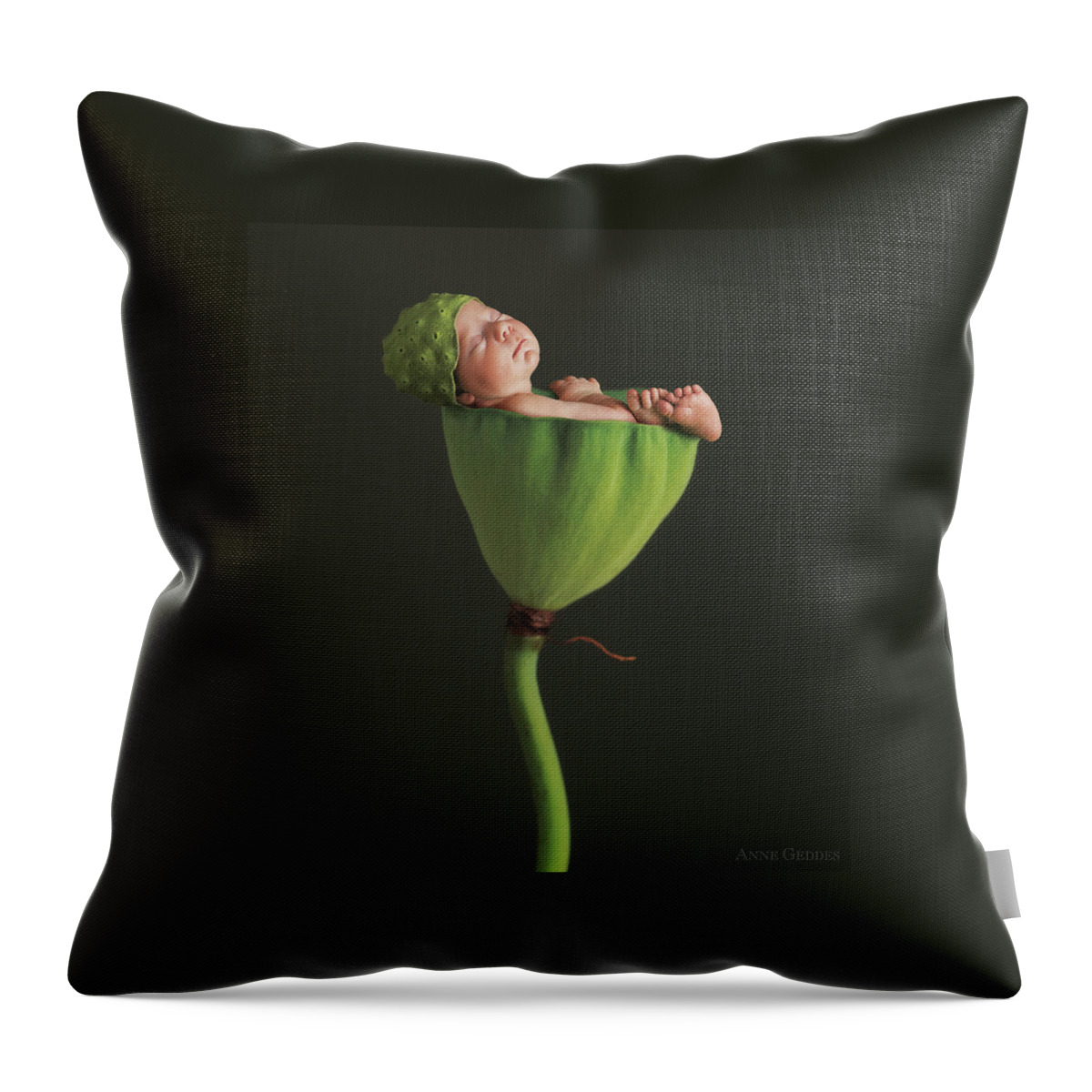 Lotus Throw Pillow featuring the photograph Nyah in Lotus Bud by Anne Geddes