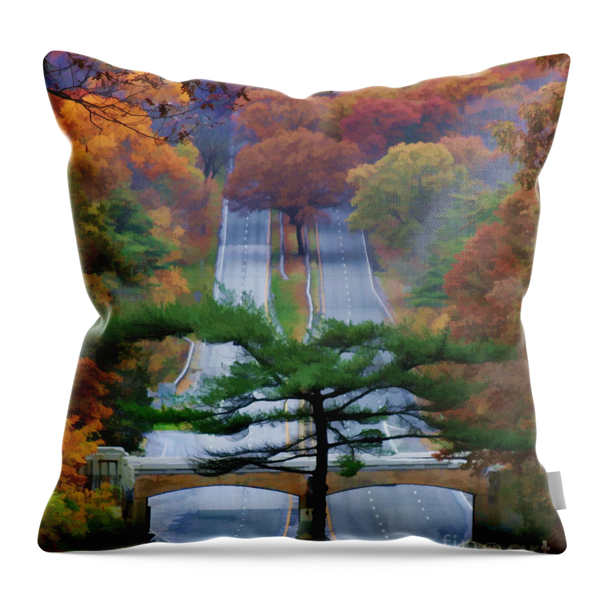 Road Throw Pillow featuring the digital art October Road by Xine Segalas