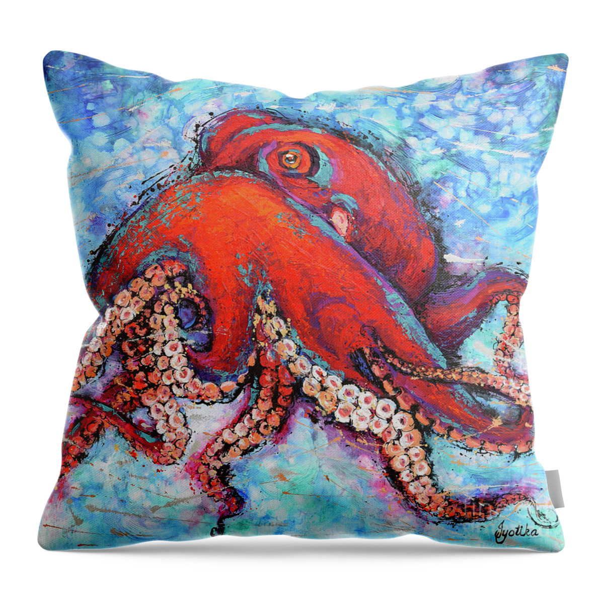 Octopus Throw Pillow featuring the painting Octopus by Jyotika Shroff
