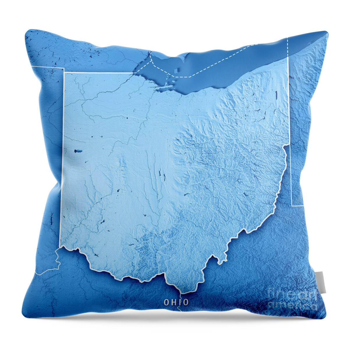 Ohio Throw Pillow featuring the digital art Ohio State USA 3D Render Topographic Map Blue Border by Frank Ramspott