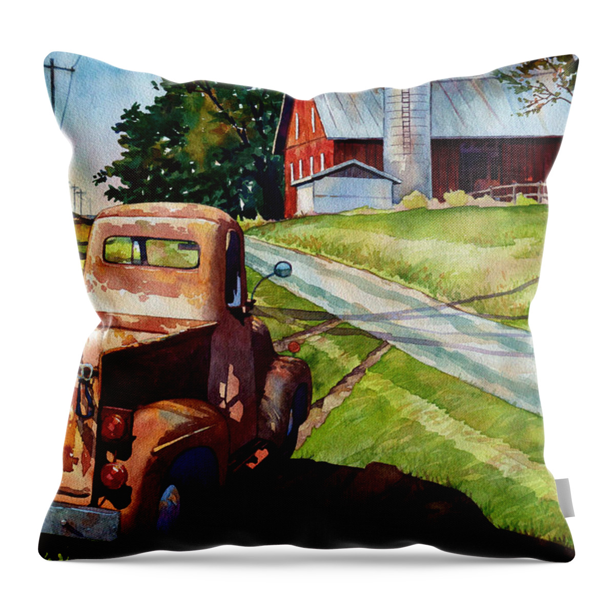Watercolor Throw Pillow featuring the painting Ol '54 by Mick Williams