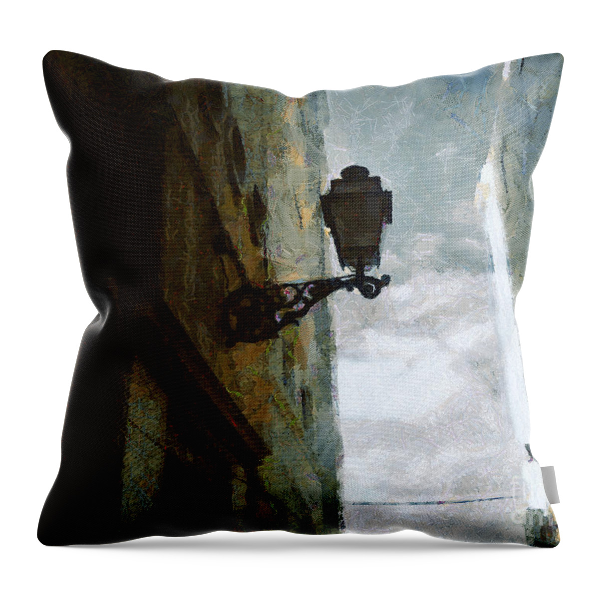 Painting Throw Pillow featuring the painting Old City Street by Dimitar Hristov