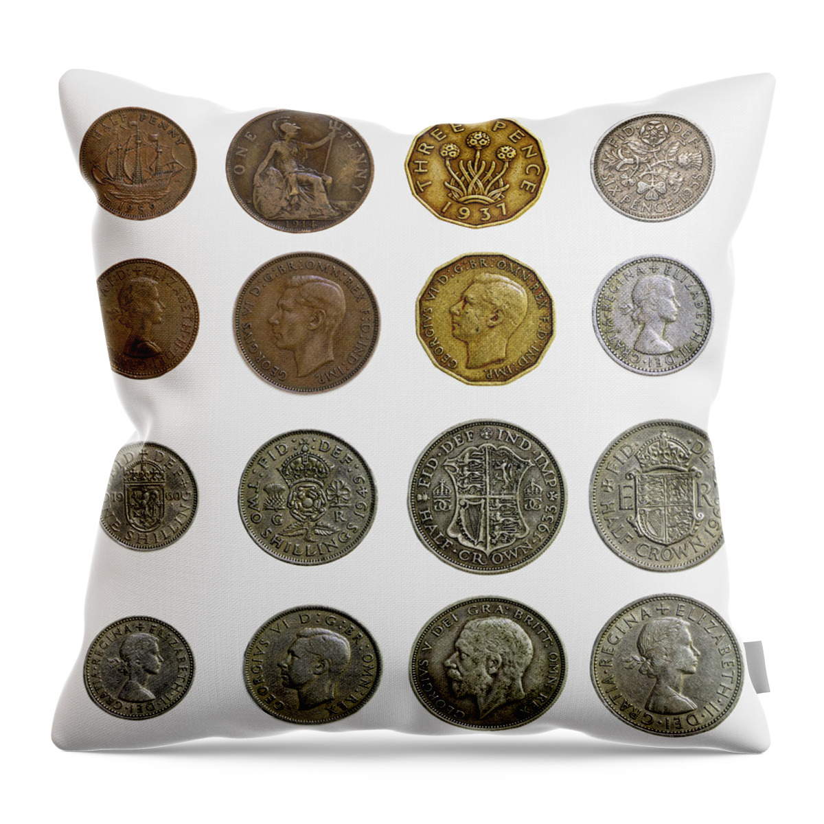 Silver Throw Pillow featuring the photograph Old English Coins by Rick Deacon