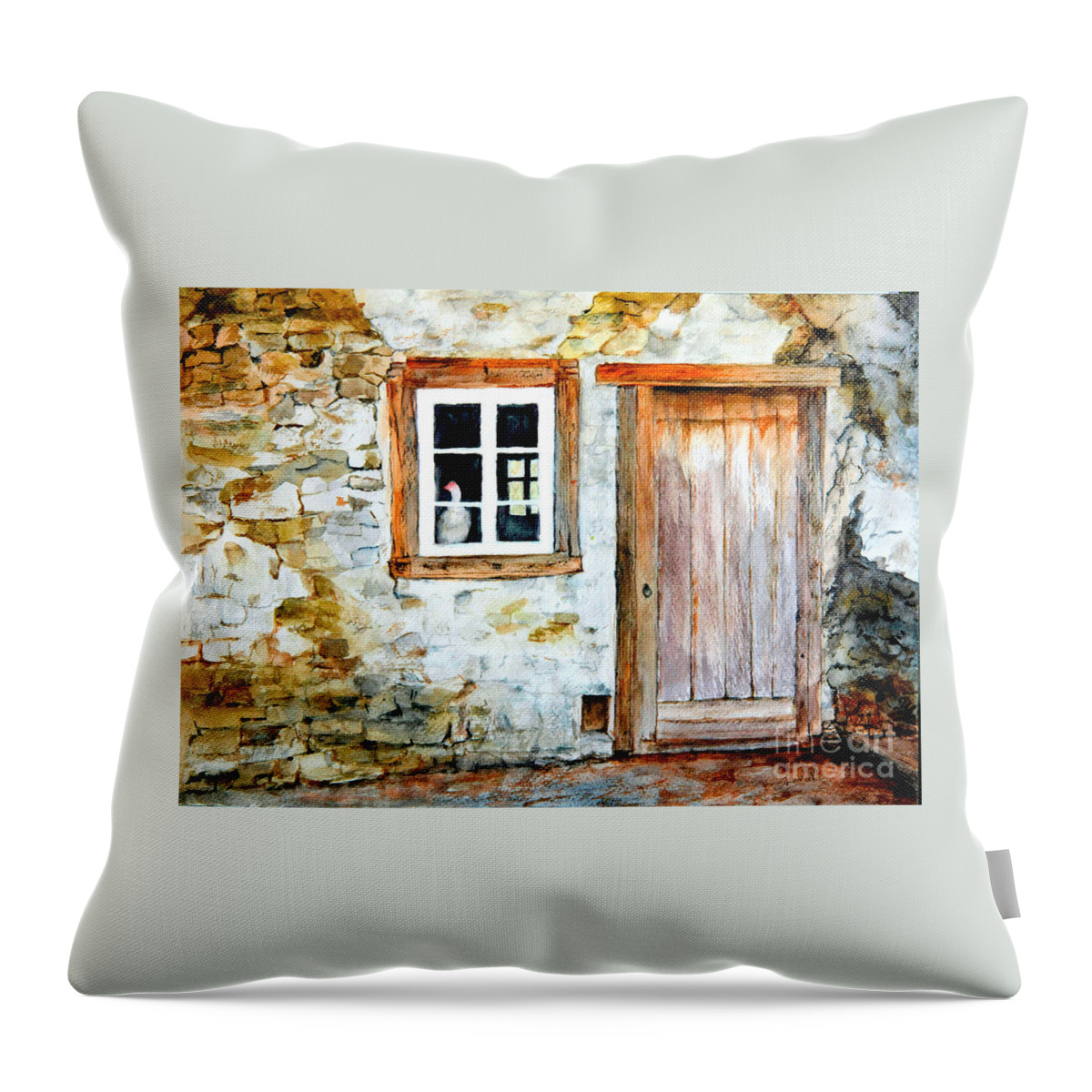 Old Farm House Throw Pillow featuring the painting Old Farm House by Sher Nasser