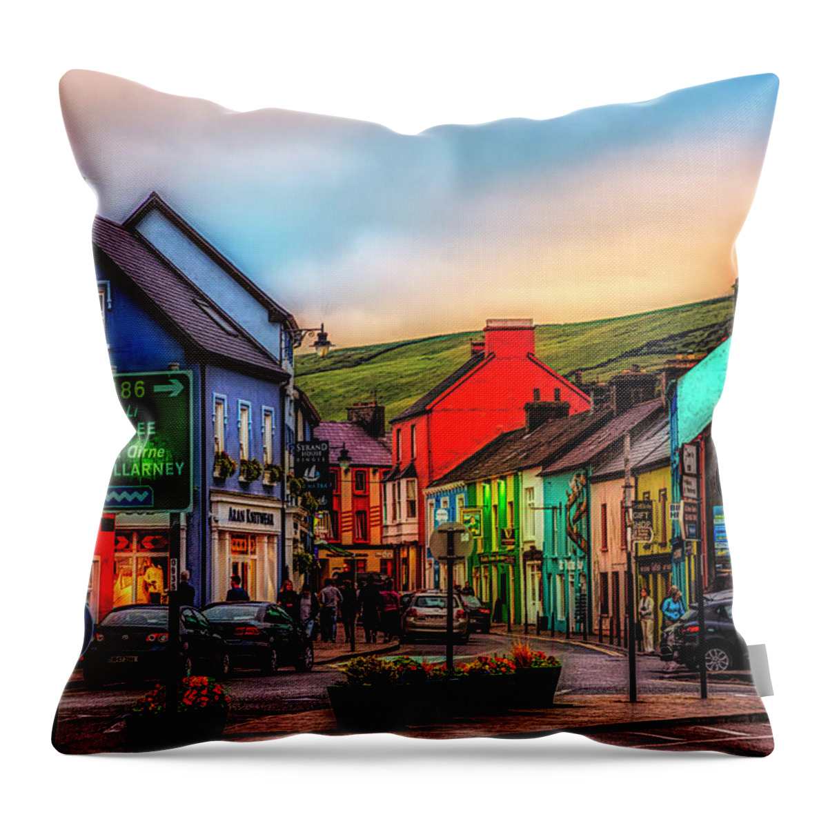 Barn Throw Pillow featuring the photograph Old Irish Town The Dingle Peninsula at Sunset by Debra and Dave Vanderlaan