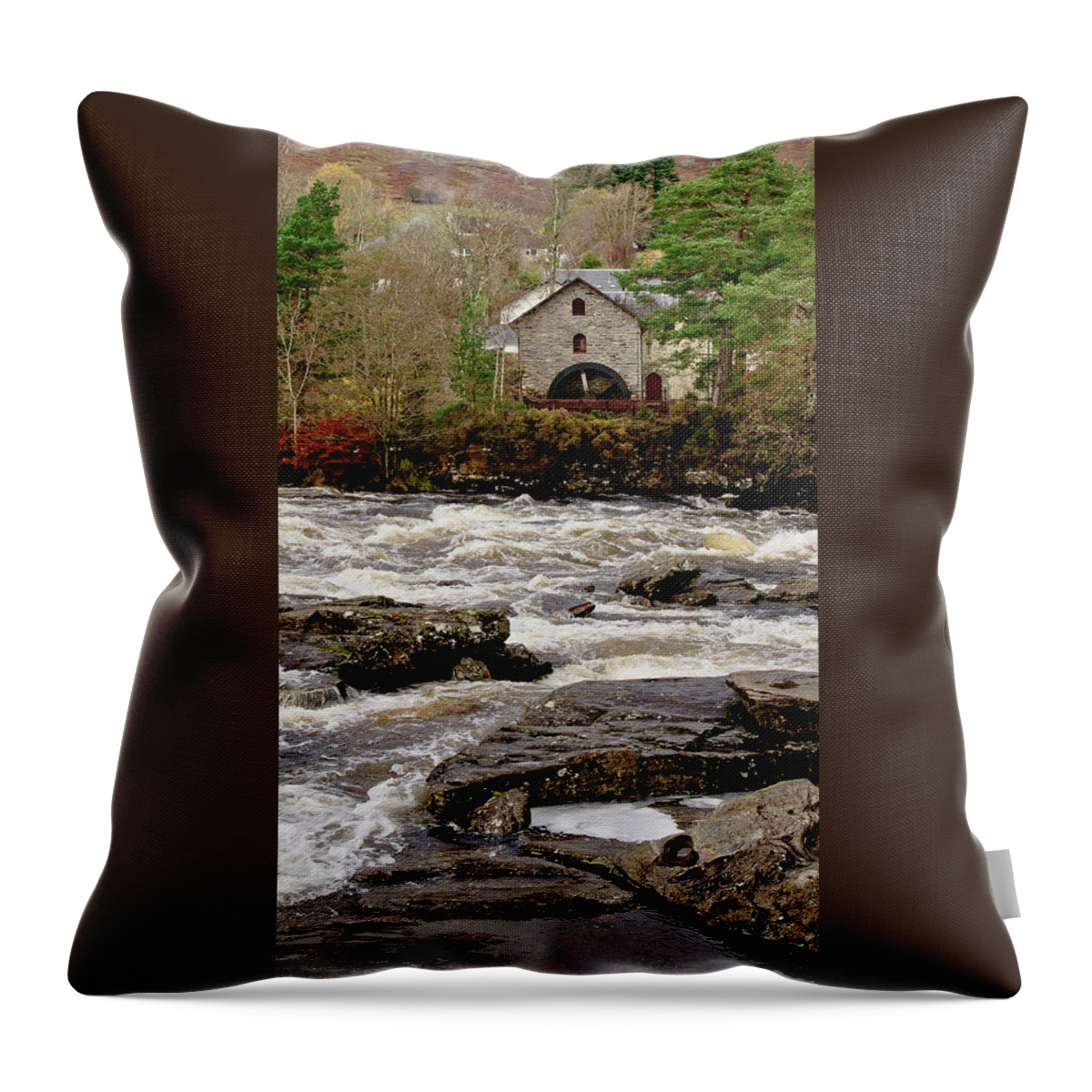 Old Mill Throw Pillow featuring the photograph Old Mill at Dochart waterfalls by Elena Perelman