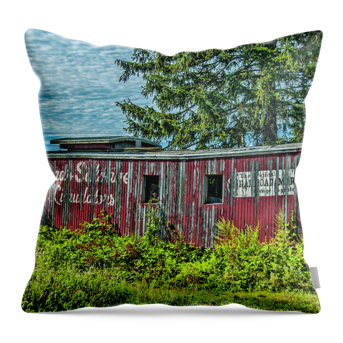 Caboose Throw Pillow featuring the photograph Old Red Caboose by Cathy Kovarik