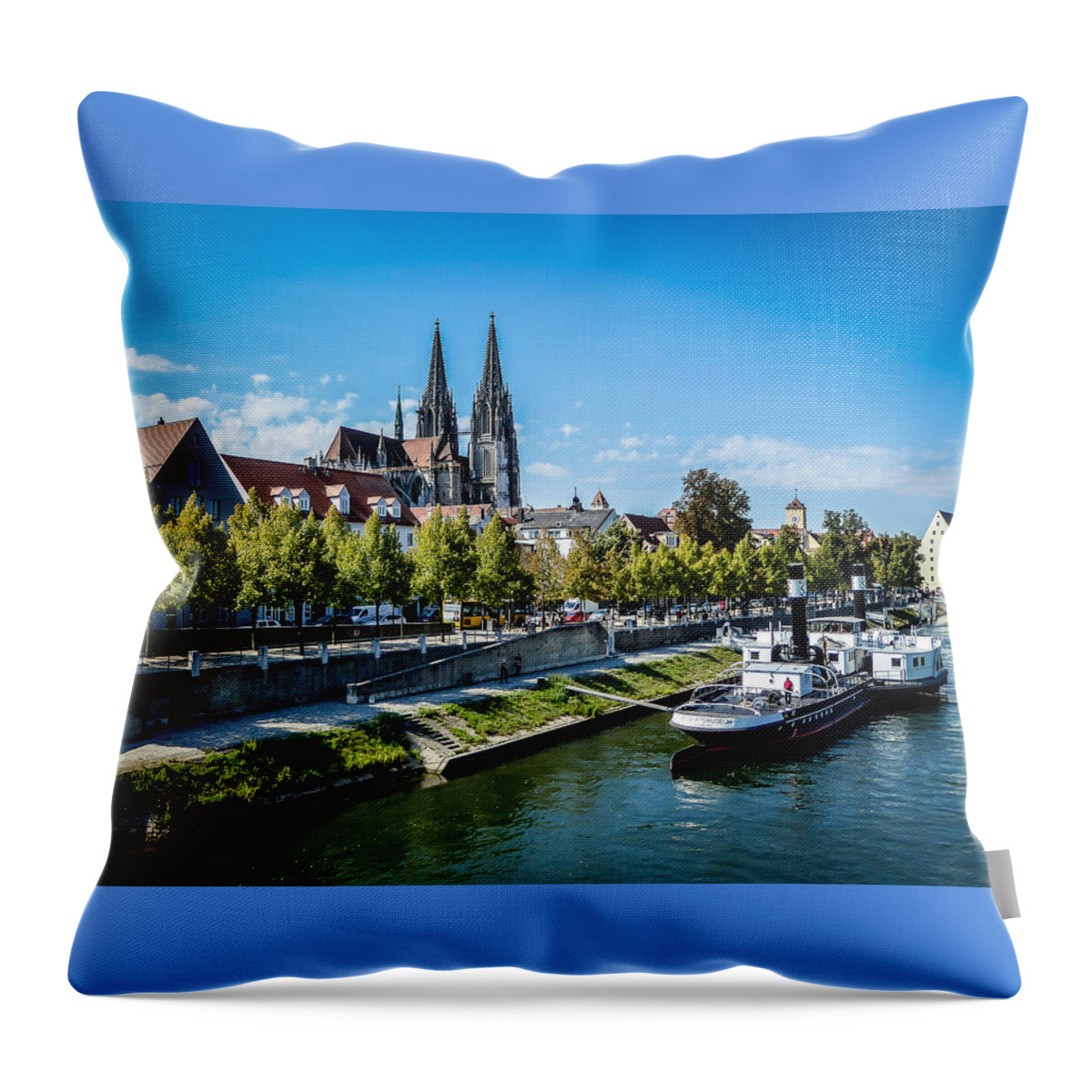 Regensgurg Throw Pillow featuring the photograph Old Regensburg Cityscape by Pamela Newcomb