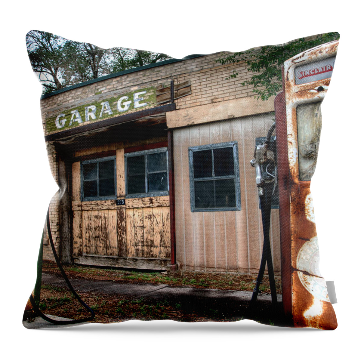 No People Throw Pillow featuring the photograph Old Service Station by Brett Pelletier