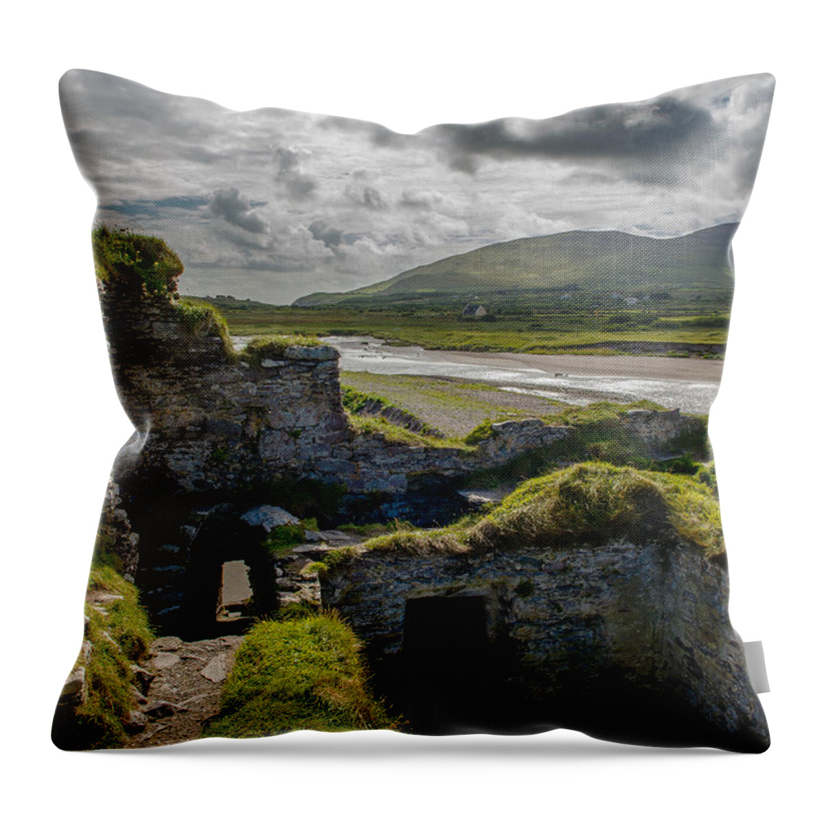 Castle Throw Pillow featuring the photograph Old Stone Fortress at the Coast of Ireland by Andreas Berthold