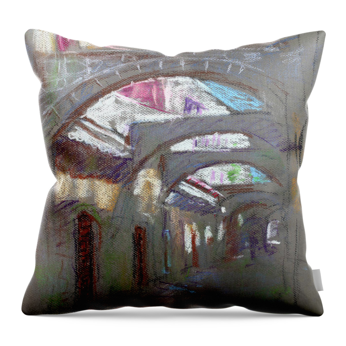 Old Town Throw Pillow featuring the pastel Old Town in Rhodes Greece by Ylli Haruni