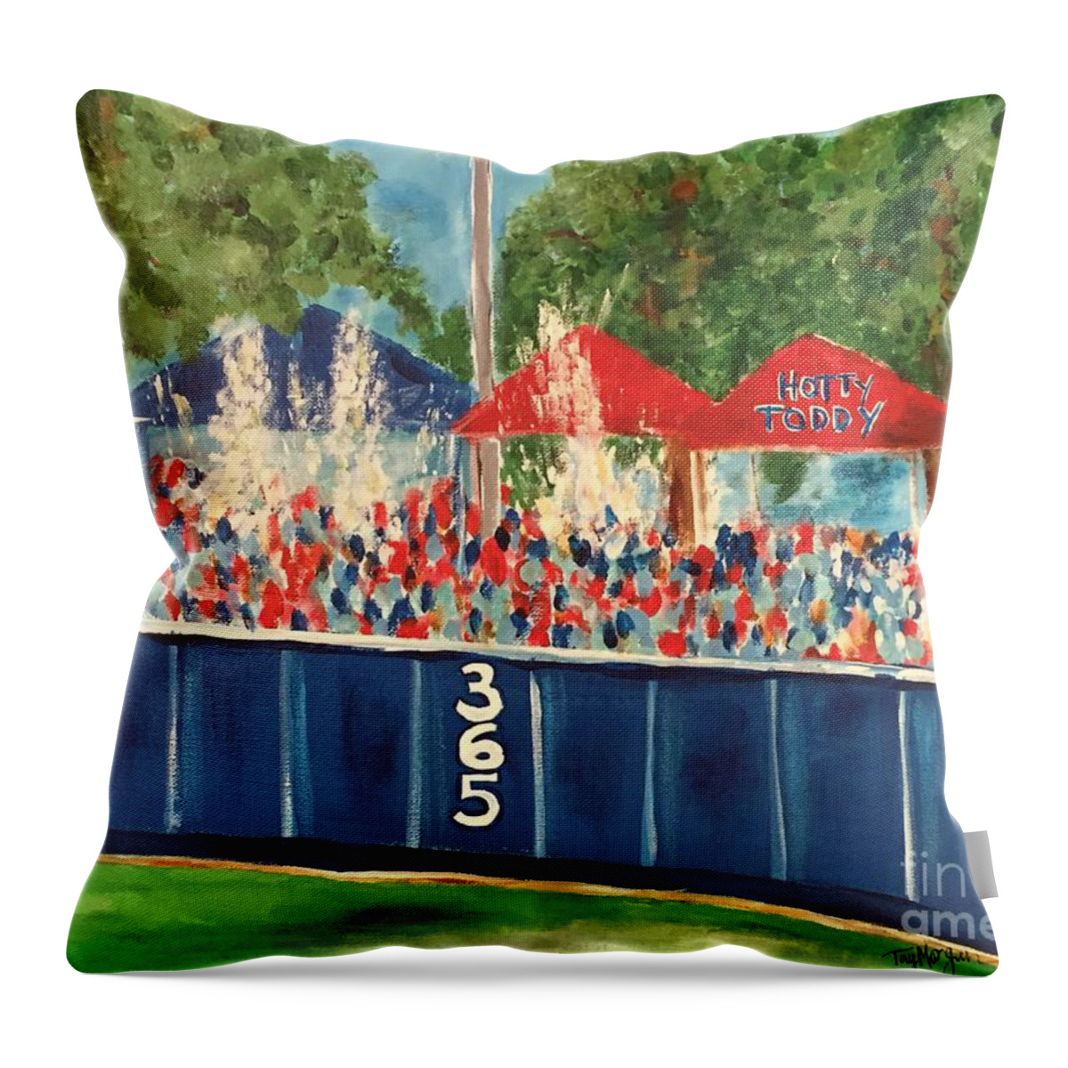 Ole Throw Pillow featuring the painting Ole Miss Swayze Beer Showers by Tay Cossar Morgan