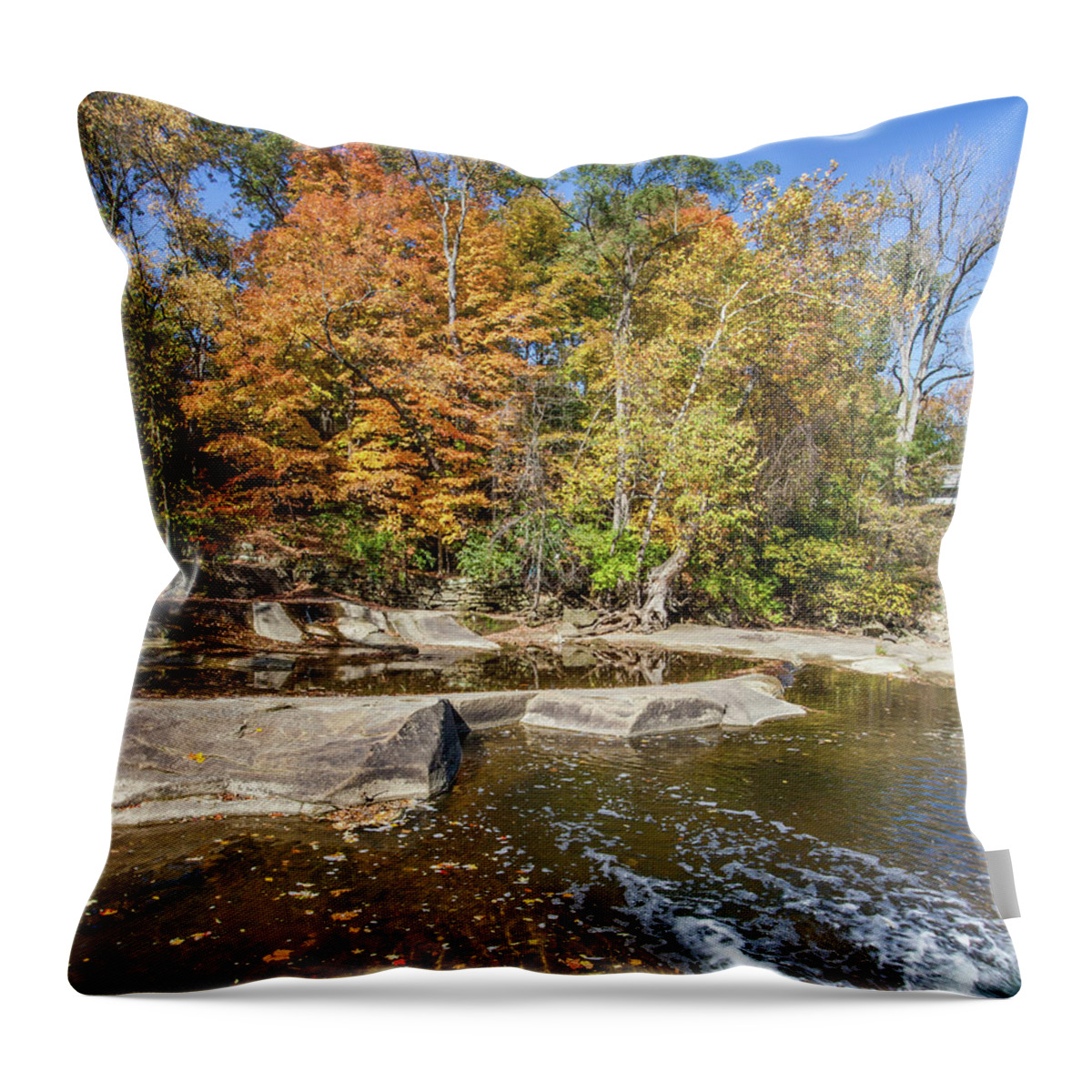 Autumn Splendor Throw Pillow featuring the photograph Olmsted Falls Autumn Spendor by Lon Dittrick