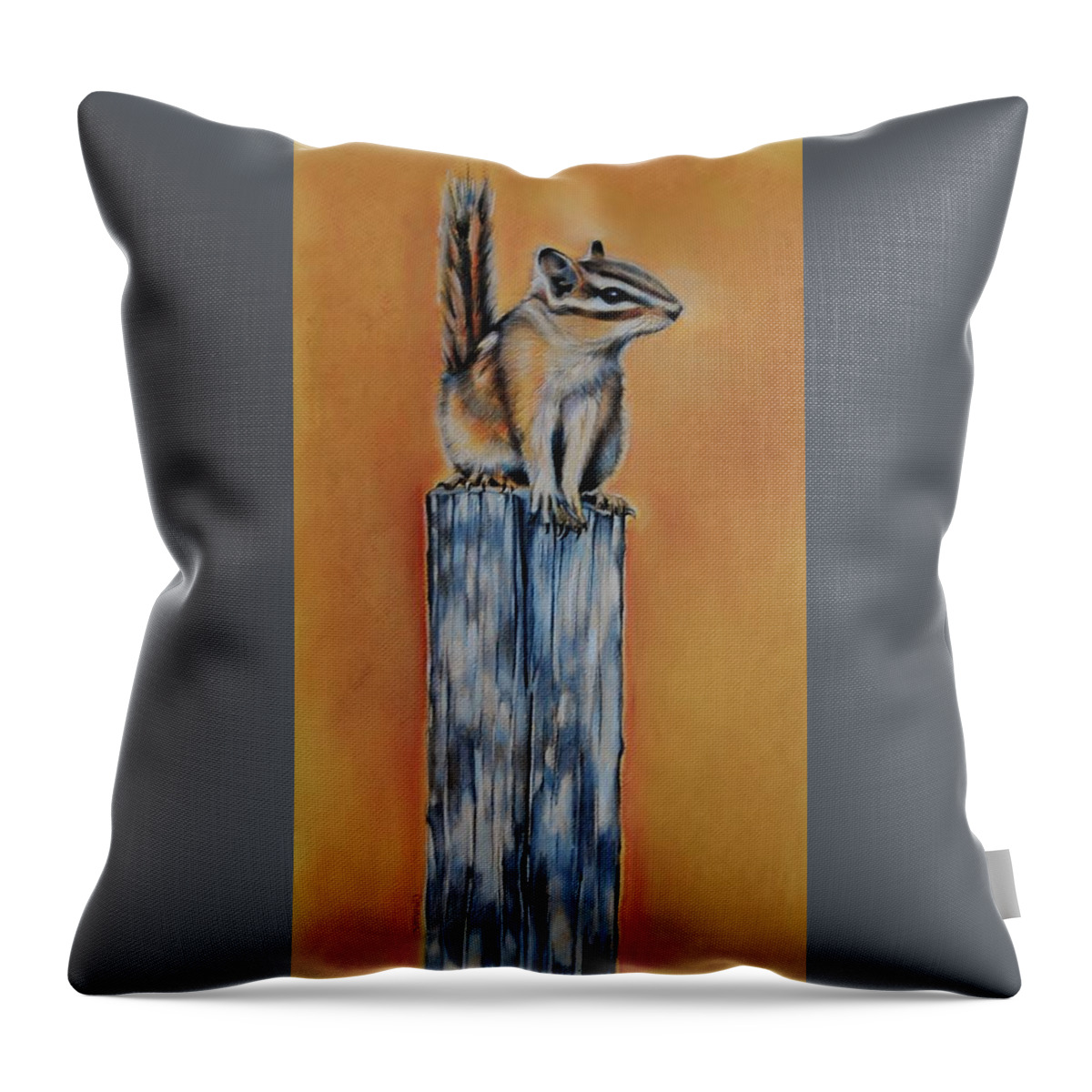 Chipmunk Throw Pillow featuring the drawing On the Fence by Jean Cormier