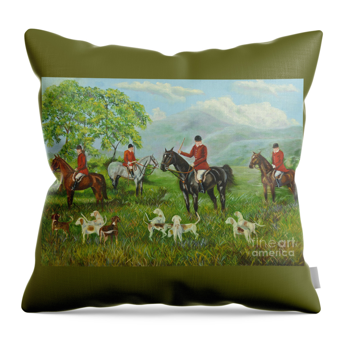 Fox Hunt Throw Pillow featuring the painting On The Hunt by Charlotte Blanchard